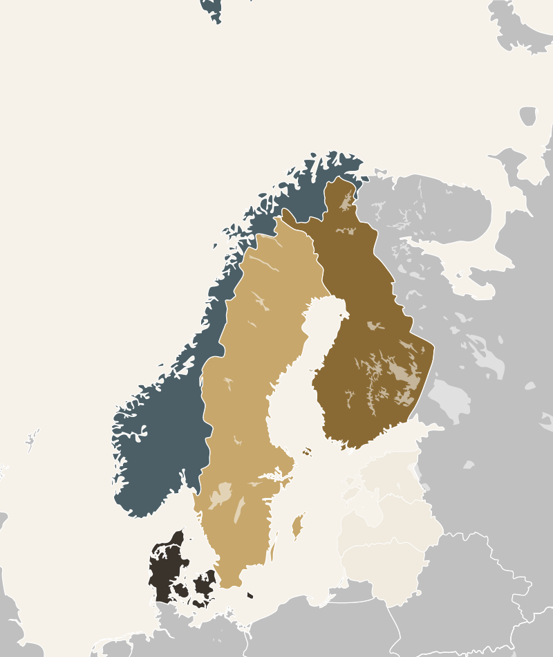 Karta över Sverige, Norge, Finland och Danmark